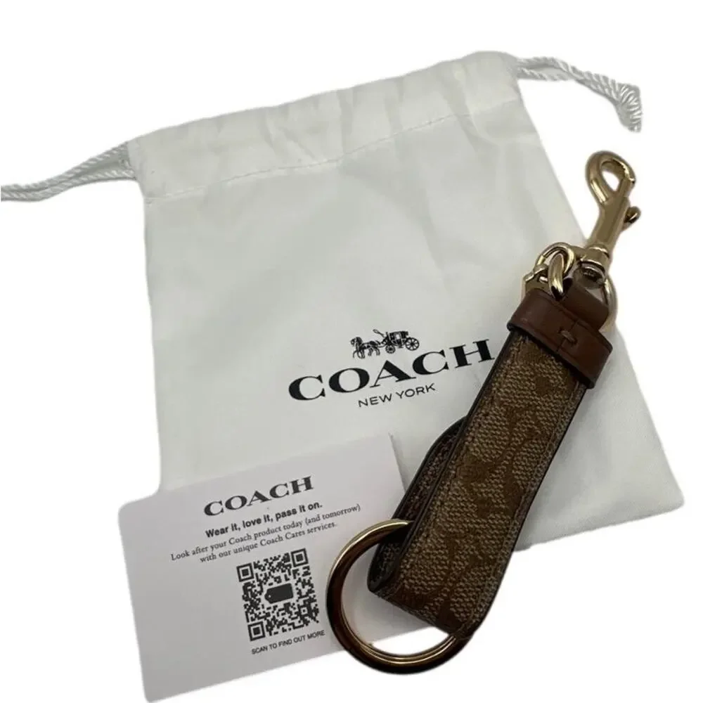 COACH Brown Signature Coated Canvas Bag Charm Key Fob